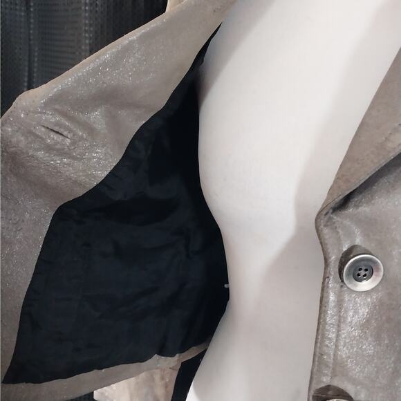 I.E.! GOLDEN TAN/BEIGE SHIMMER, FINE GENUINE LEATHER CROPPED JACKET, COAT! SZ S - Picture 6 of 12